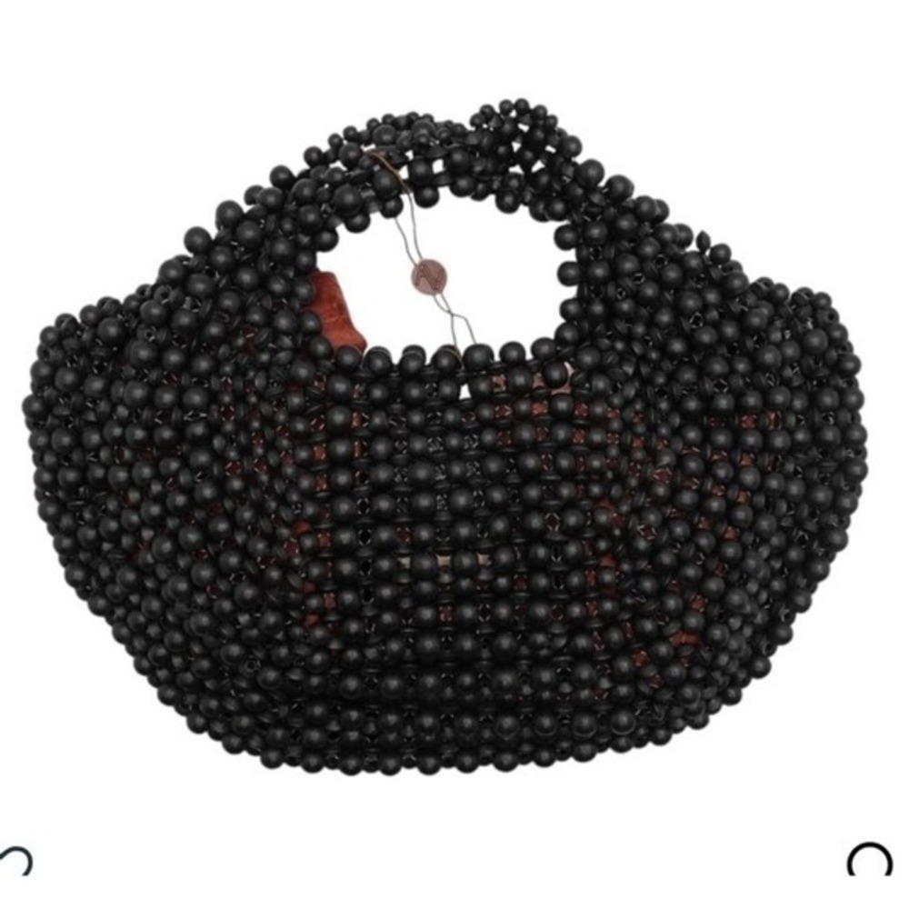 Aranaz Lagrima Wood Beaded Tote Hand Bag Black Handmade Art NWT $270msrp - Picture 3 of 4